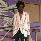 Unisex lapel-less blazer with Maasai beading and Indian print
