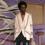 Unisex lapel-less blazer with Maasai beading and Indian print