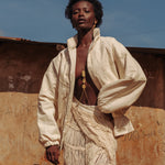Gender-neutral fashion jacket in Kenyan woven cotton