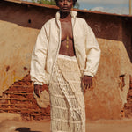 Front view of LilaBare’s minimalist cotton jacket