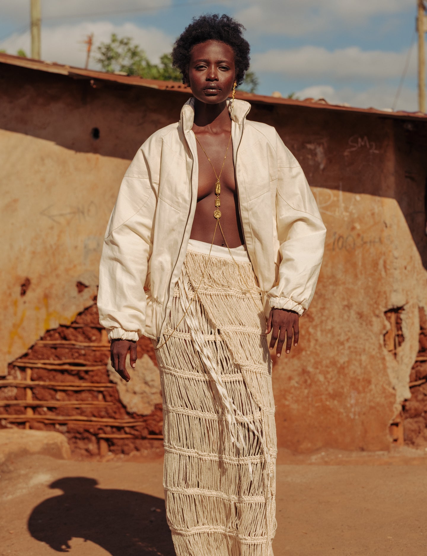 Front view of LilaBare’s minimalist cotton jacket