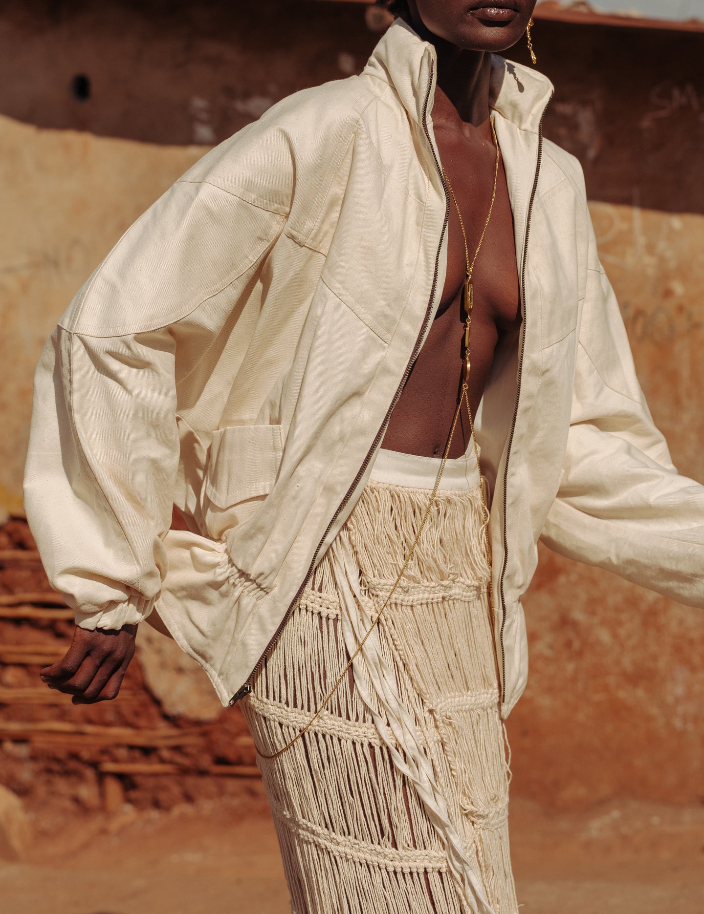 Model wearing oversized raglan cotton jacket by LilaBare