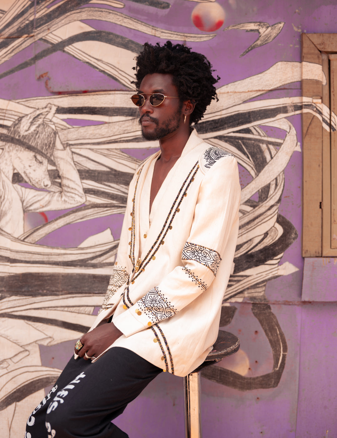 Handcrafted heritage blazer combining Kenyan and Indian artistry