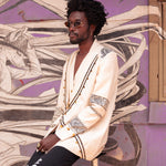 Handcrafted heritage blazer combining Kenyan and Indian artistry
